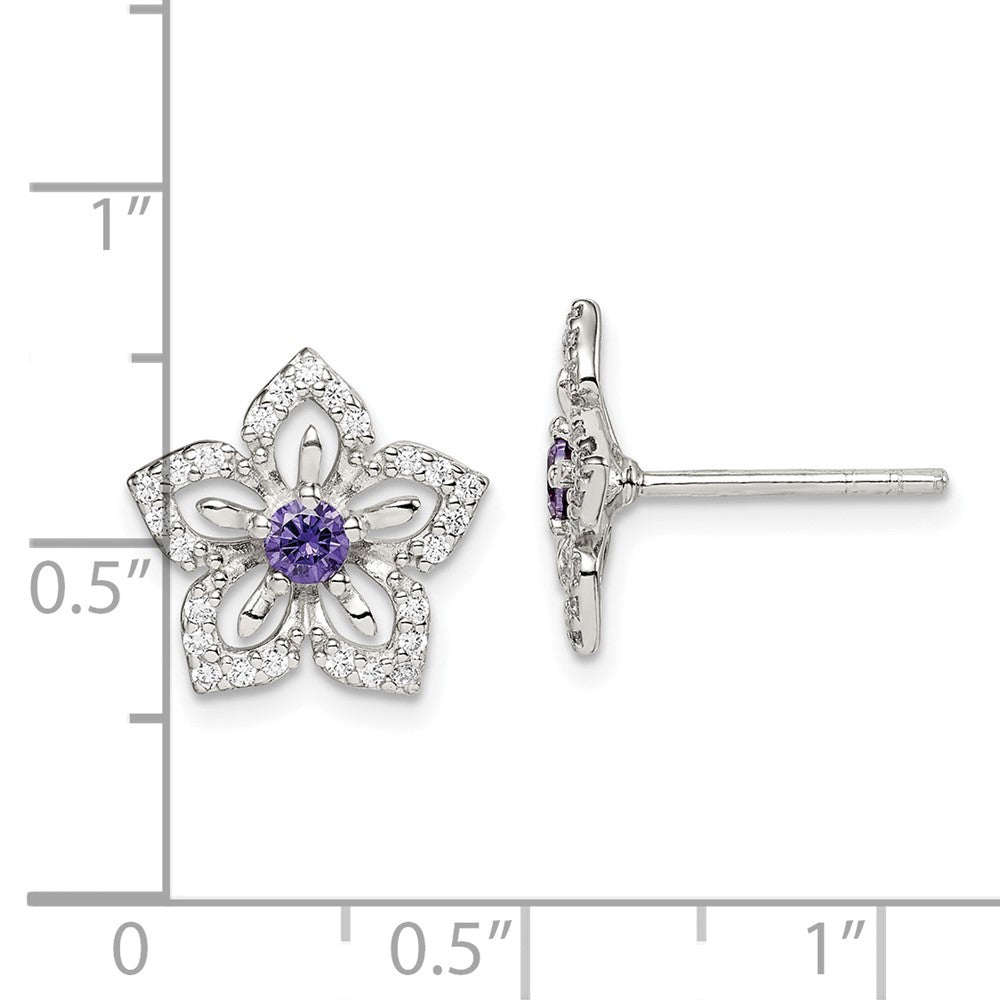 Sterlingsilber Lila und Klar Zirkonia Blume Ohrstecker