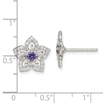 Sterlingsilber Lila und Klar Zirkonia Blume Ohrstecker