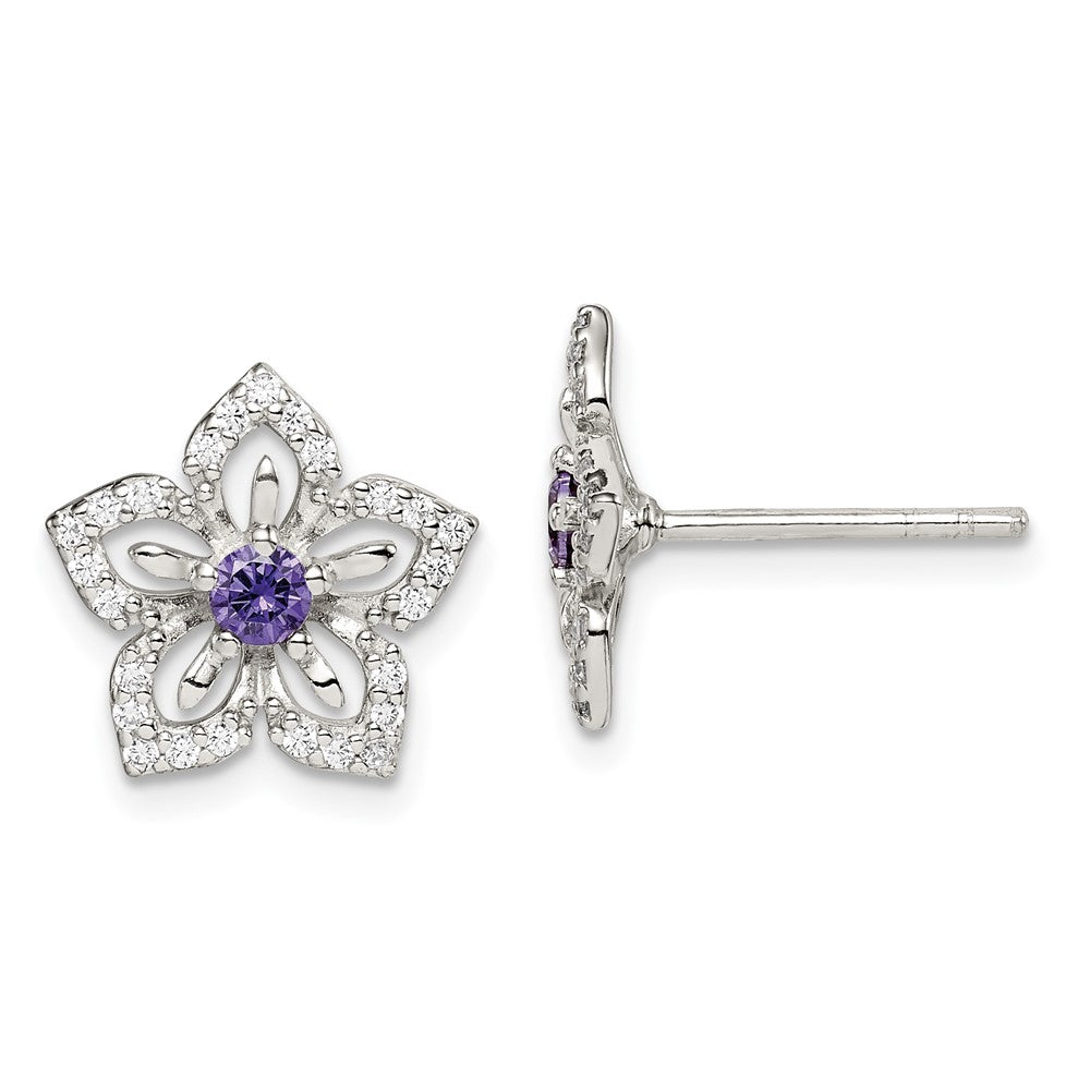 Sterlingsilber Lila und Klar Zirkonia Blume Ohrstecker