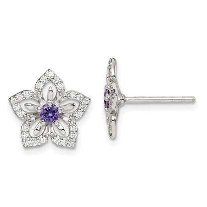 Sterlingsilber Lila und Klar Zirkonia Blume Ohrstecker