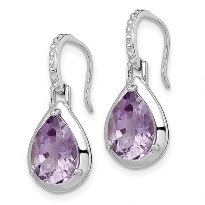 Sterlingsilber Rhodiniert Amethyst Tropfen Ohrhänger