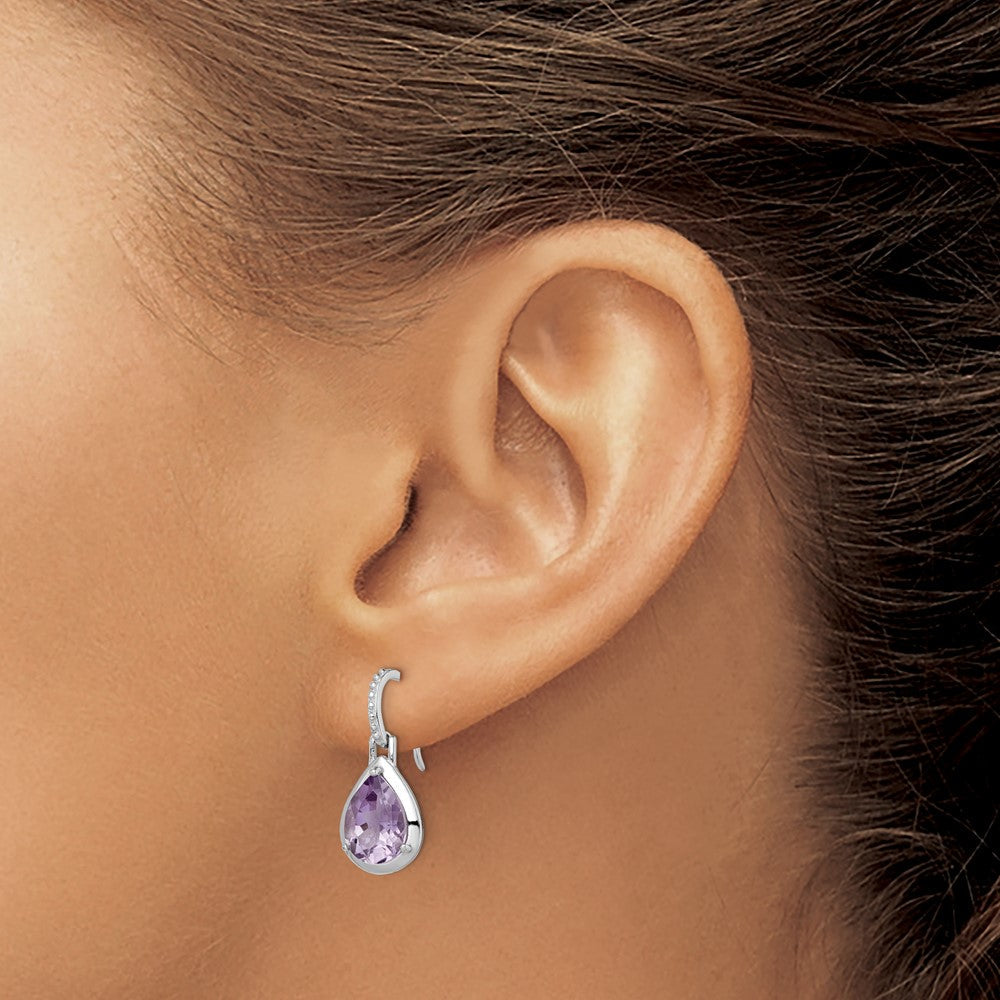 Sterlingsilber Rhodiniert Amethyst Tropfen Ohrhänger
