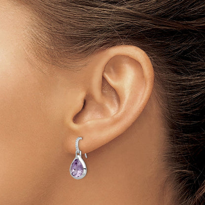 Sterlingsilber Rhodiniert Amethyst Tropfen Ohrhänger