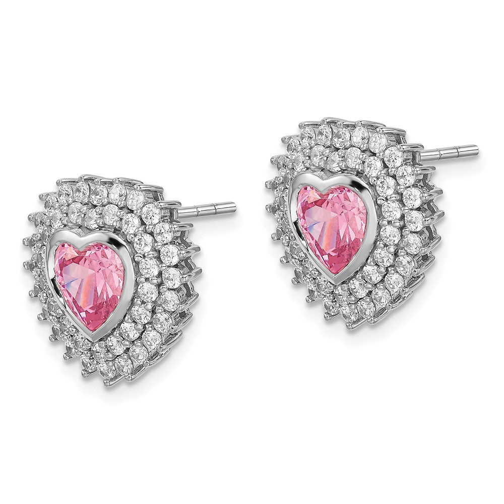 Sterlingsilber Rhodiniert 6mm Rosa Herz Zirkonia Ohrstecker
