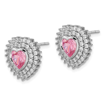 Sterlingsilber Rhodiniert 6mm Rosa Herz Zirkonia Ohrstecker