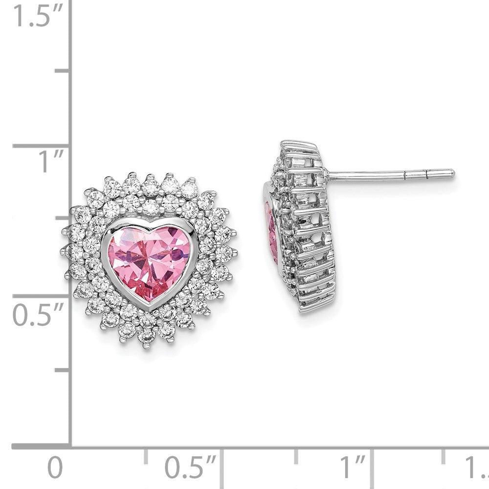 Sterlingsilber Rhodiniert 6mm Rosa Herz Zirkonia Ohrstecker