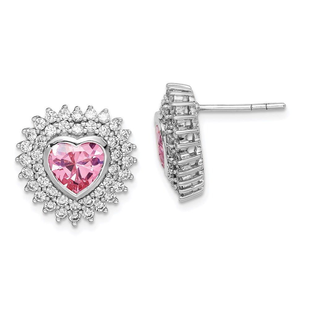 Sterlingsilber Rhodiniert 6mm Rosa Herz Zirkonia Ohrstecker