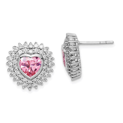 Sterlingsilber Rhodiniert 6mm Rosa Herz Zirkonia Ohrstecker