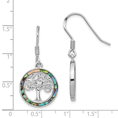 Sterlingsilber Rhodiniert Abalone Kreis mit Baum Ohrhänger