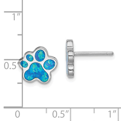 Sterlingsilber Rhodiniert Creat Blau Opal Paw Druck Ohrstecker