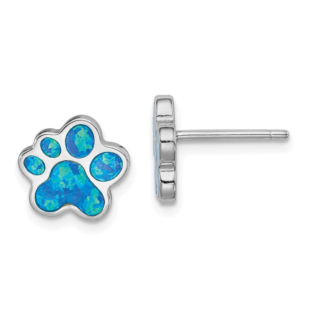 Sterlingsilber Rhodiniert Creat Blau Opal Paw Druck Ohrstecker
