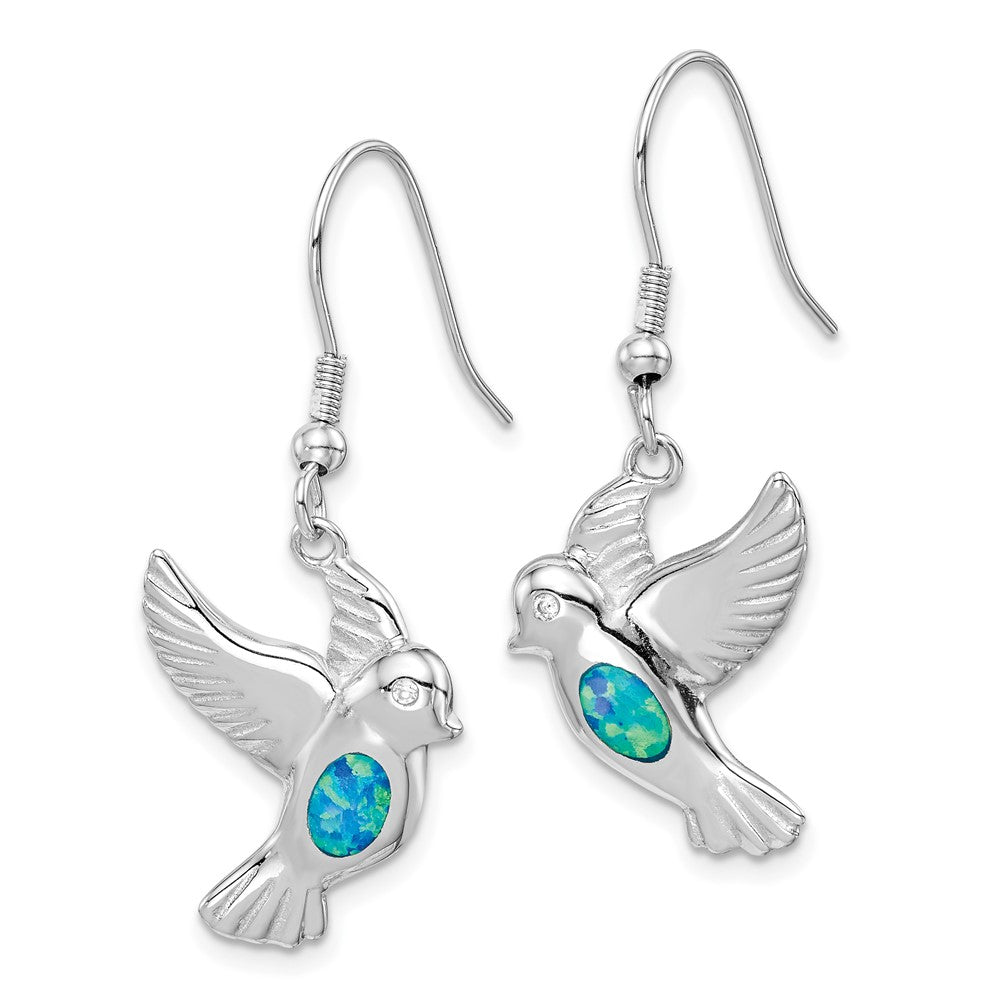 Sterlingsilber Rhodiniert Erzeugt Blau Opal Vogel Ohrhänger