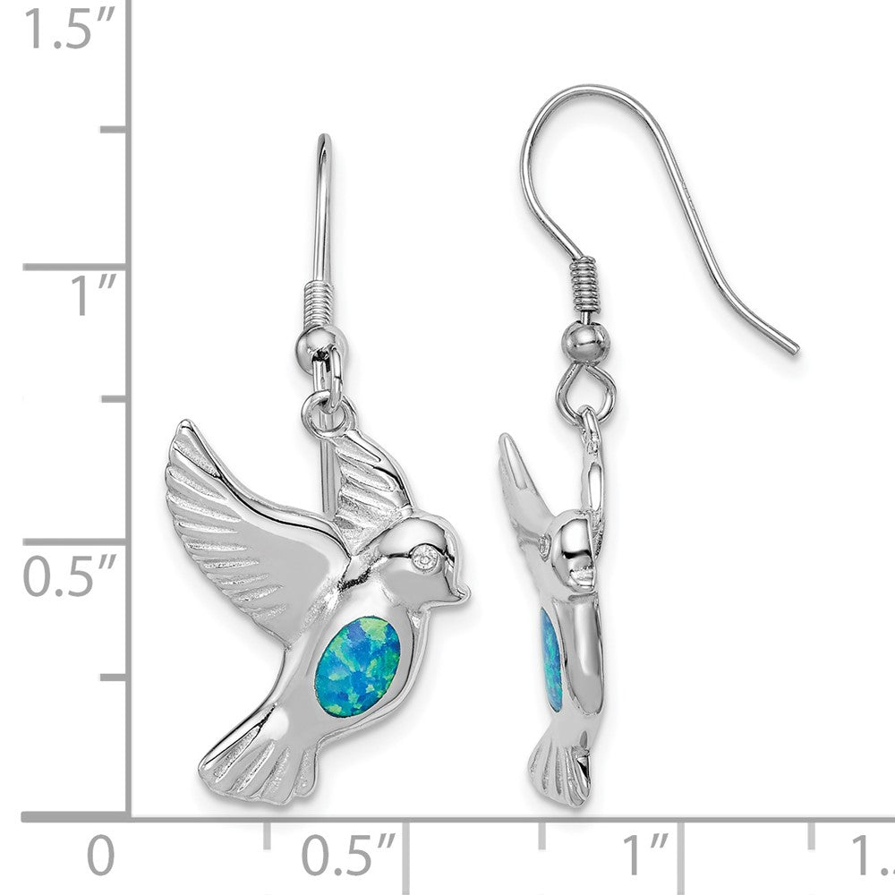 Sterlingsilber Rhodiniert Erzeugt Blau Opal Vogel Ohrhänger