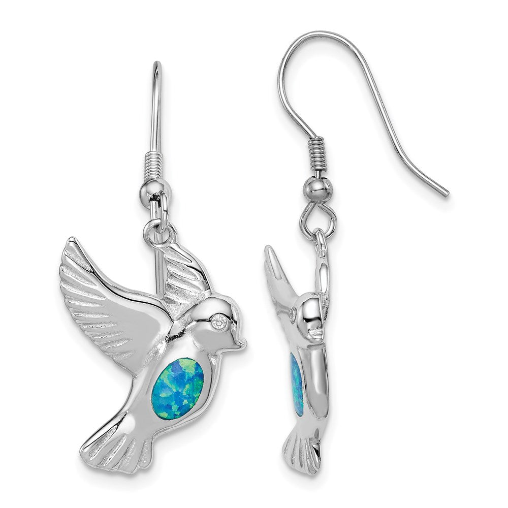 Sterlingsilber Rhodiniert Erzeugt Blau Opal Vogel Ohrhänger