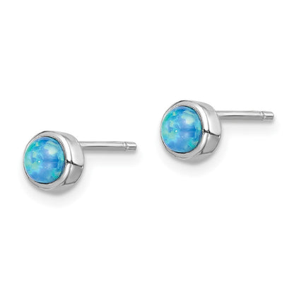 Sterlingsilber Rhodiniert Poliert 5mm Erzeugt Opal Rund Ohrstecker