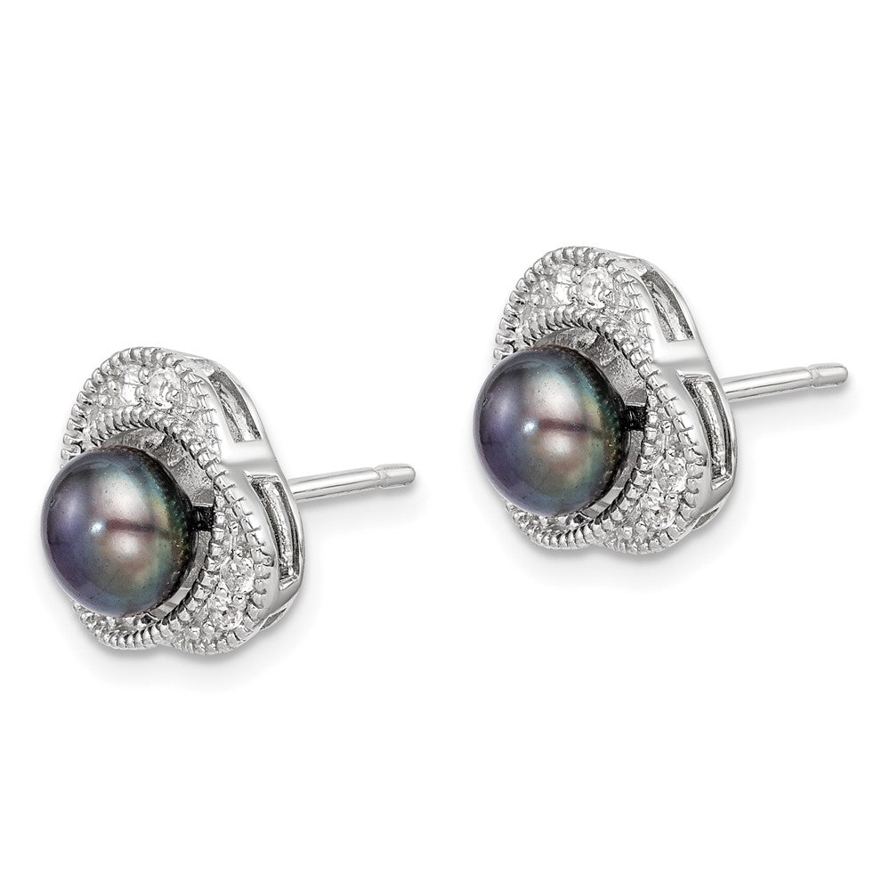 Sterlingsilber Poliert Schwarz 6-7mm Süßwasser Zuchtperle und Weiß Topas Ohrstecker