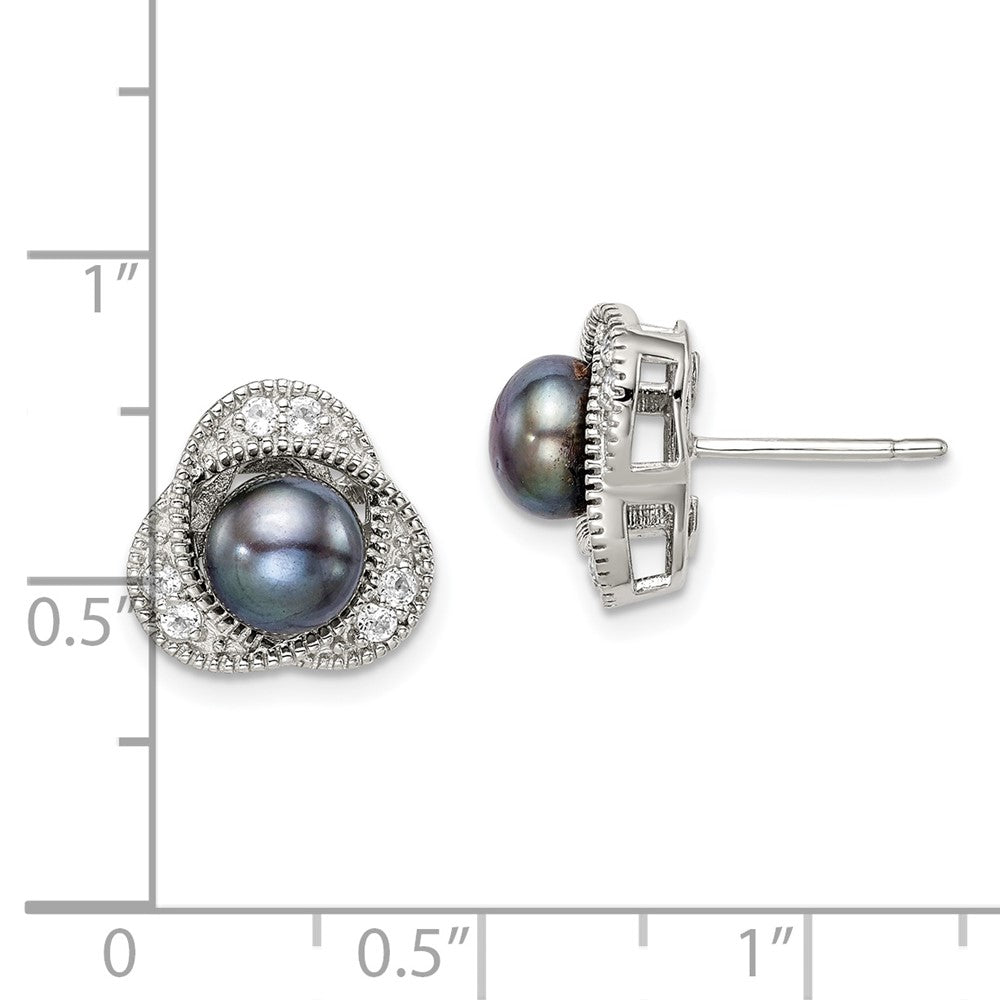Sterlingsilber Poliert Schwarz 6-7mm Süßwasser Zuchtperle und Weiß Topas Ohrstecker