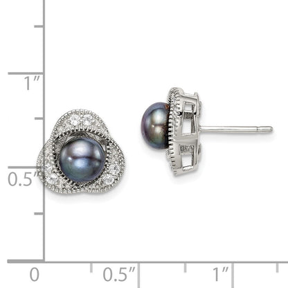 Sterlingsilber Poliert Schwarz 6-7mm Süßwasser Zuchtperle und Weiß Topas Ohrstecker