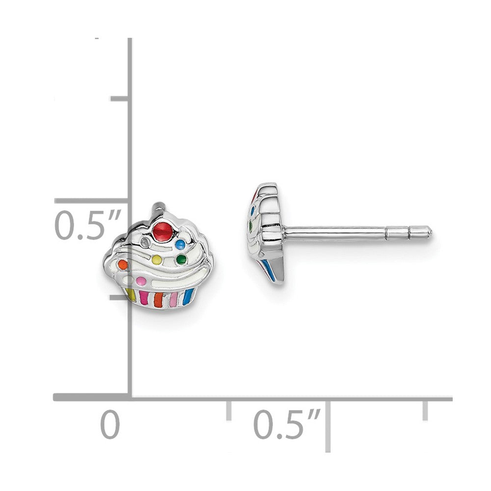 Sterlingsilber Rhodiniert Poliert & Mehrfarbig Emailliert Cupcake Kinder Ohrstecker