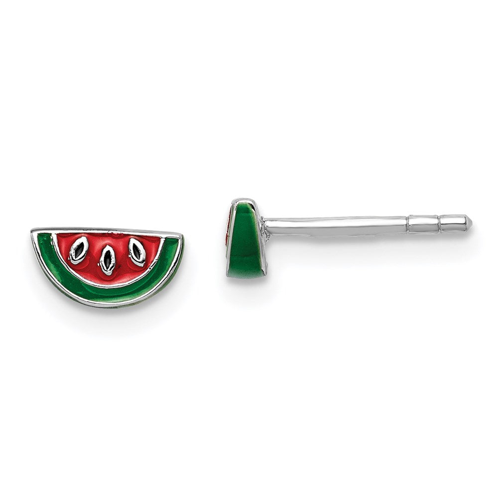 Sterlingsilber Rhodiniert Poliert & Mehrfarbig Emailliert Watermelon Kinder Ohrstecker