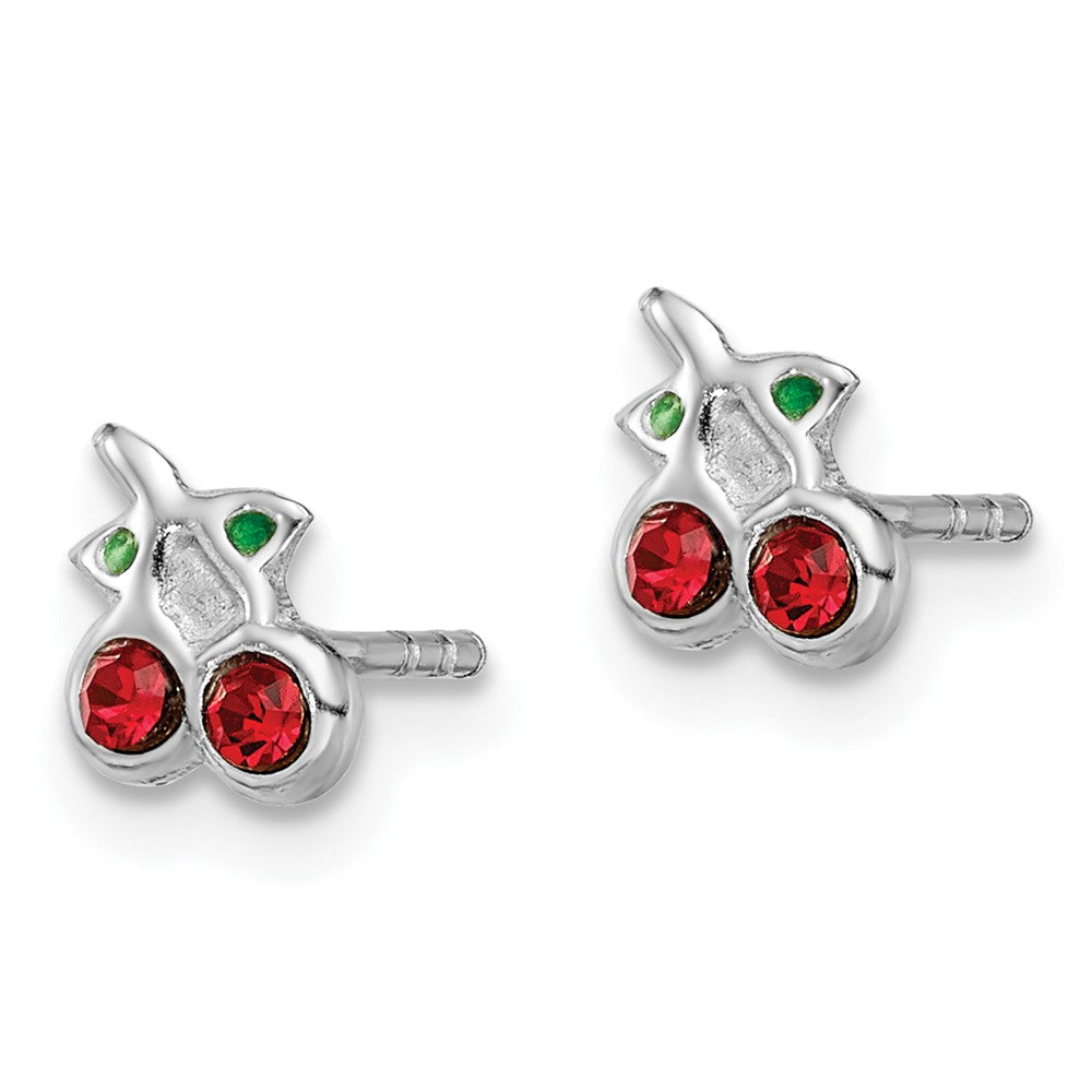 Sterlingsilber Rhodiniert Poliert Rot & Grün Kristall Cherries Kinder Ohrstecker