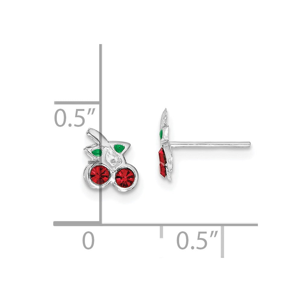 Sterlingsilber Rhodiniert Poliert Rot & Grün Kristall Cherries Kinder Ohrstecker