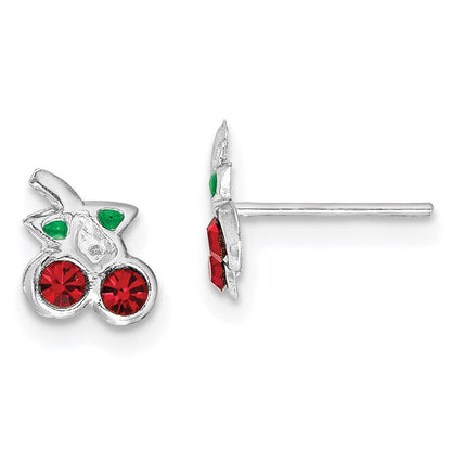 Sterlingsilber Rhodiniert Poliert Rot & Grün Kristall Cherries Kinder Ohrstecker