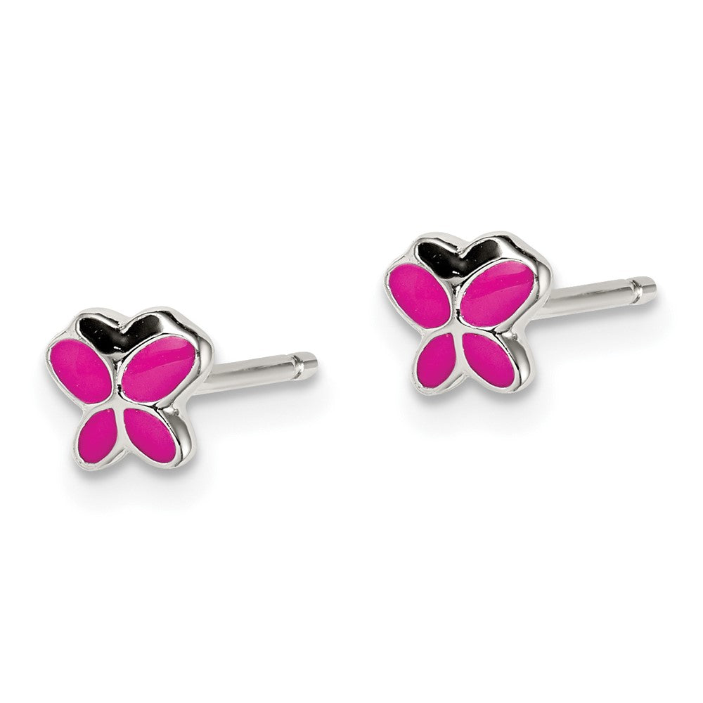 Sterlingsilber Poliert Rosa & Schwarz Emailliert Schmetterling Kinder Ohrstecker