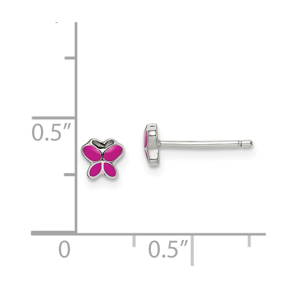 Sterlingsilber Poliert Rosa & Schwarz Emailliert Schmetterling Kinder Ohrstecker