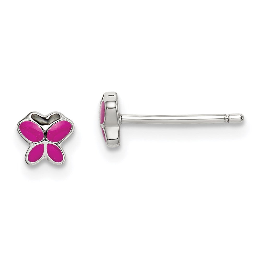 Sterlingsilber Poliert Rosa & Schwarz Emailliert Schmetterling Kinder Ohrstecker