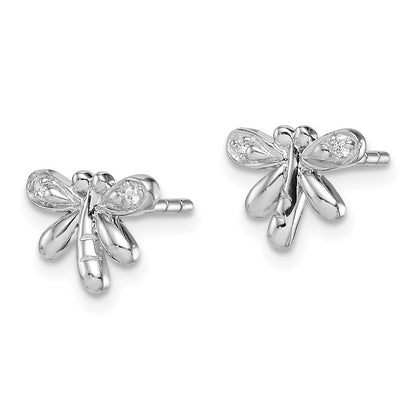 Sterlingsilber Rhodiniert Poliert Zirkonia Libelle Kinder Ohrstecker