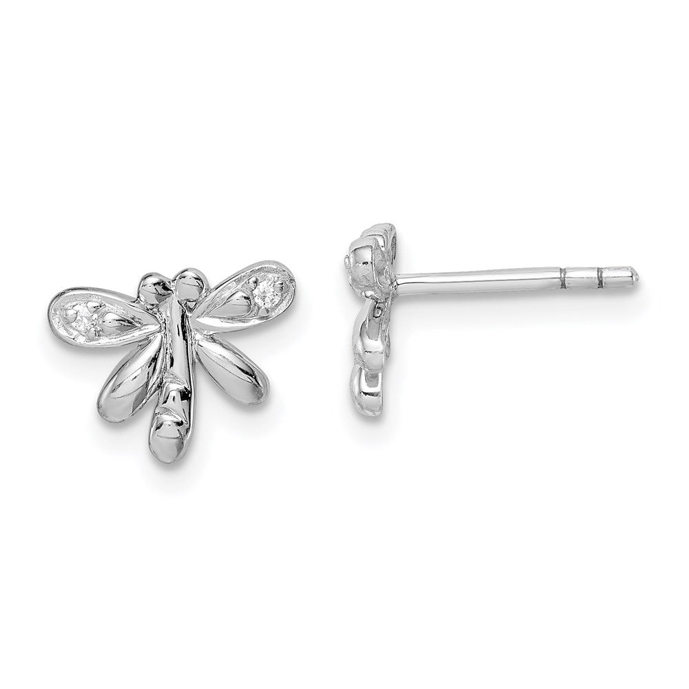 Sterlingsilber Rhodiniert Poliert Zirkonia Libelle Kinder Ohrstecker