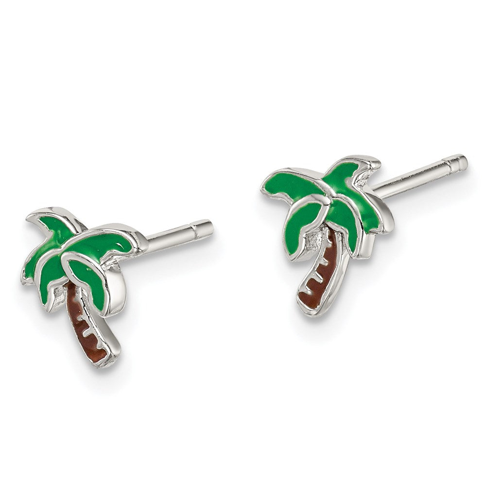 Sterlingsilber Rhodiniert Poliert Emailliert Palme Baum Ohrstecker