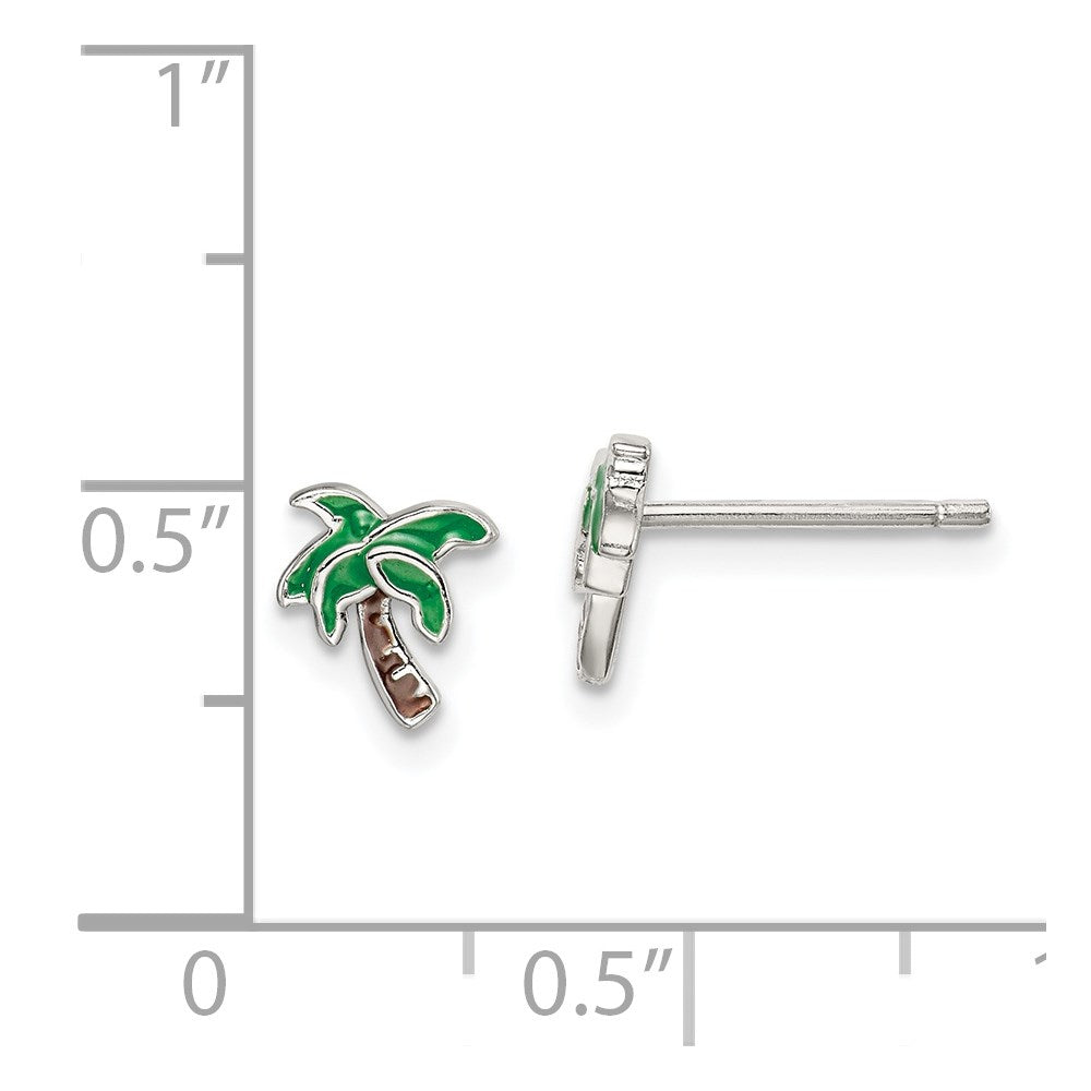 Sterlingsilber Rhodiniert Poliert Emailliert Palme Baum Ohrstecker