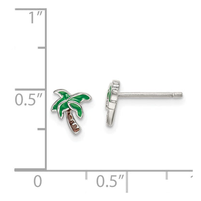 Sterlingsilber Rhodiniert Poliert Emailliert Palme Baum Ohrstecker