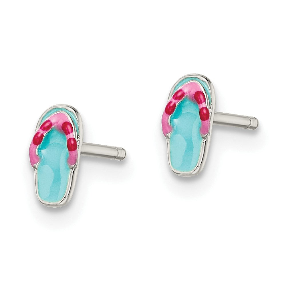 Sterlingsilber Poliert Teal & Rosa Emailliert Flip Flop Kinder Ohrstecker