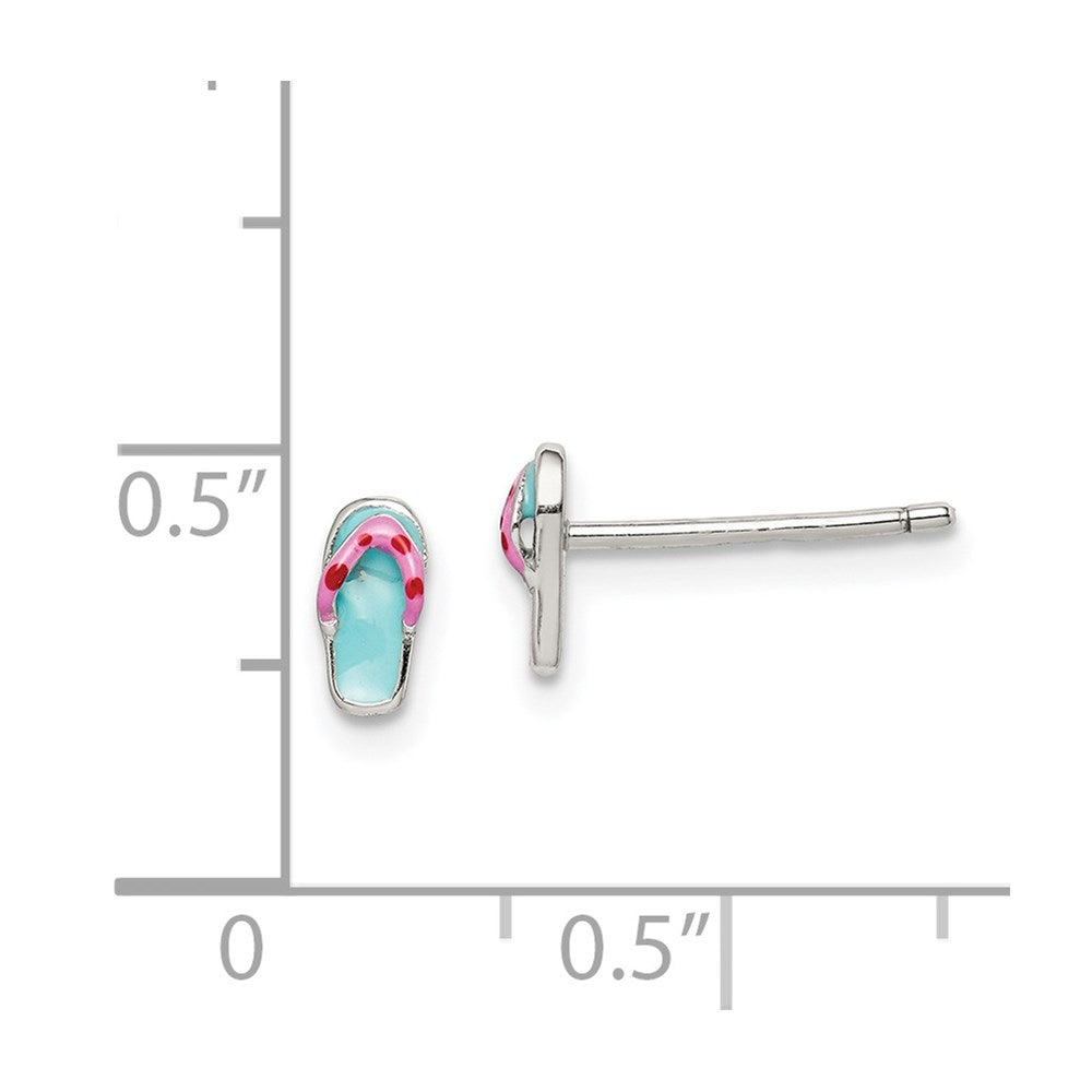 Sterlingsilber Poliert Teal & Rosa Emailliert Flip Flop Kinder Ohrstecker
