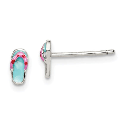 Sterlingsilber Poliert Teal & Rosa Emailliert Flip Flop Kinder Ohrstecker