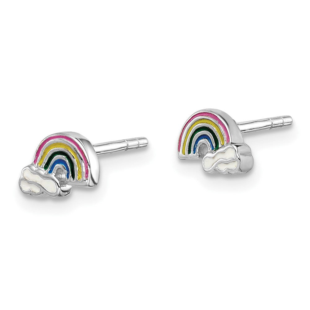Sterlingsilber Rhodiniert Poliert & Mehrfarbig Emailliert Regenbogen Clouds Kinder Ohrstecker