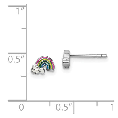 Sterlingsilber Rhodiniert Poliert & Mehrfarbig Emailliert Regenbogen Clouds Kinder Ohrstecker