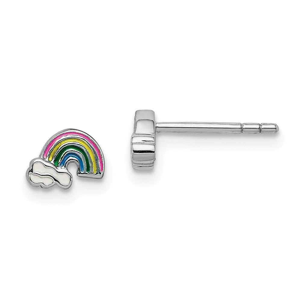 Sterlingsilber Rhodiniert Poliert & Mehrfarbig Emailliert Regenbogen Clouds Kinder Ohrstecker