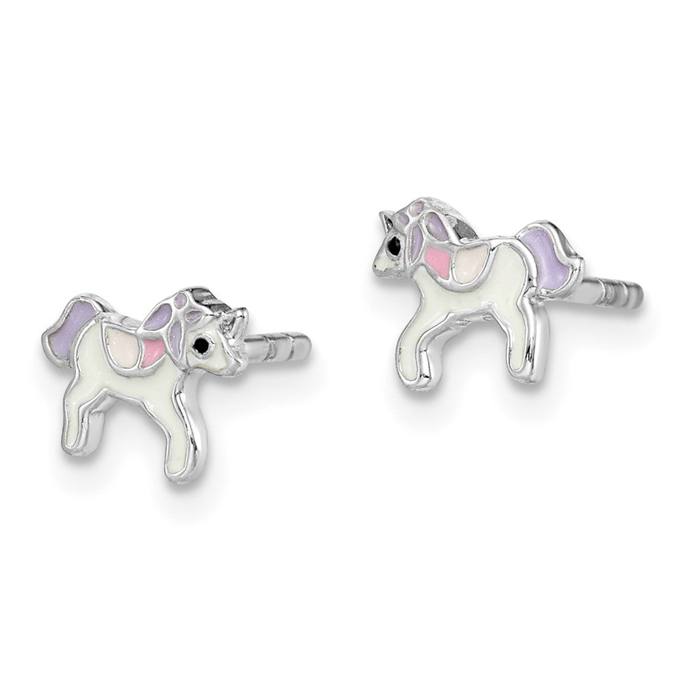 Sterlingsilber Rhodiniert Poliert Mehrfarbig Emailliert Einhorn Kinder Ohrstecker