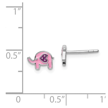 Sterlingsilber Rhodiniert Poliert Rosa & Lila Emailliert Elefant Kinder Ohrstecker