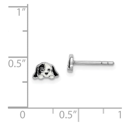 Sterlingsilber Rhodiniert Poliert Schwarz & Weiß Emailliert Puppy Kinder Ohrstecker