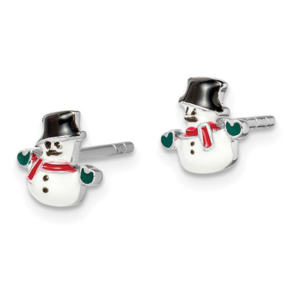 Sterlingsilber Rhodiniert Poliert Mehrfarbig Emailliert Snowman Kinder Ohrstecker