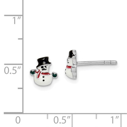 Sterlingsilber Rhodiniert Poliert Mehrfarbig Emailliert Snowman Kinder Ohrstecker