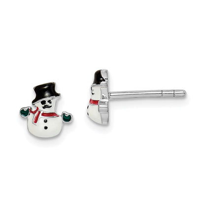 Sterlingsilber Rhodiniert Poliert Mehrfarbig Emailliert Snowman Kinder Ohrstecker