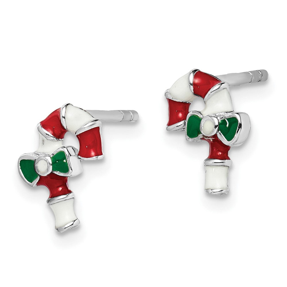 Sterlingsilber Rhodiniert Poliert Mehrfarbig Emailliert Candy Cane Kinder Ohrstecker