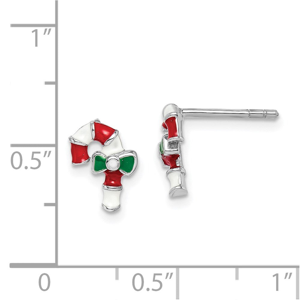 Sterlingsilber Rhodiniert Poliert Mehrfarbig Emailliert Candy Cane Kinder Ohrstecker