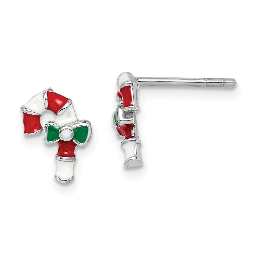 Sterlingsilber Rhodiniert Poliert Mehrfarbig Emailliert Candy Cane Kinder Ohrstecker